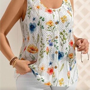 Floral Sleeveless Top - White Multicolor (14/1X)